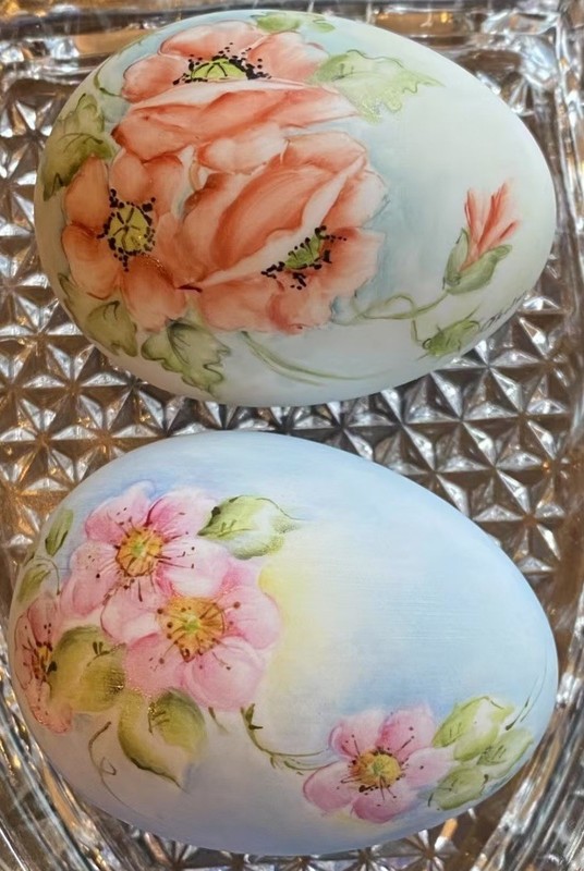 Two Signed Hand Painted Porcelain Eggs