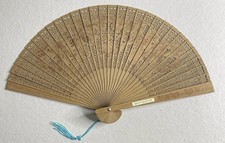 Sandalwood Folding Hand Fan Carved Wood Openwork Asian Sensu Tassel