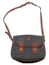 Pollini Umhängetasche Damen Grau Leder Monogram Logo Made in Italy Vintage