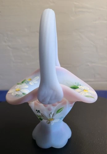 Fenton Glass Blue Burmese Daisy Mini Basket Hand Painted by CC Hardman