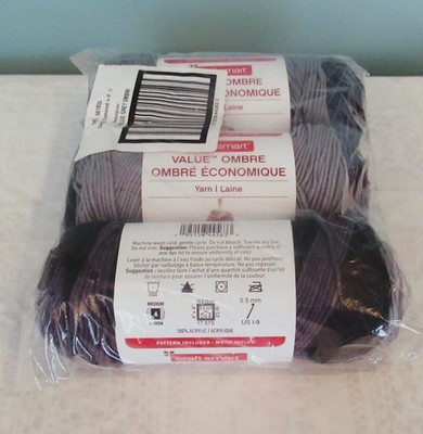 CRAFTSMART VALUE OMBRE ACRYLIC YARN  4 PLY 4 OZ. LOT OF 3 GREY OMBRE SEALED