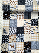 Fleece Fabric Dog Paws Quilt Pattern Soft Black Tan White Brown BTY Blankets Bed