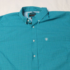 Ariat Pro Series Button Down Shirt Men XL Stretch Blue pin stripes square desig