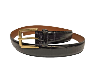 #ad Trafalgar Mens Belt Size 40 Burundi Calf Black Croc Leather Made France EUC $29.99