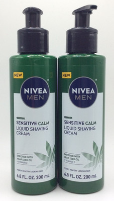 Nivea Men Sensitive Calm Liquid Shaving Cream Pump Bottle 6.8 FL OZ PACK OF 2 