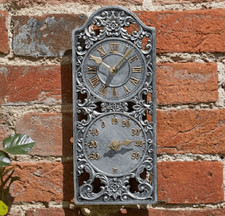Westminster Wall Clock & Thermometer Garden Outdoor In Roman Numerals 