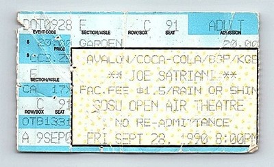 Joe Satriani September 28 1990 Konzert Ticket Stumpf Sdsu Offen Luft Theater San