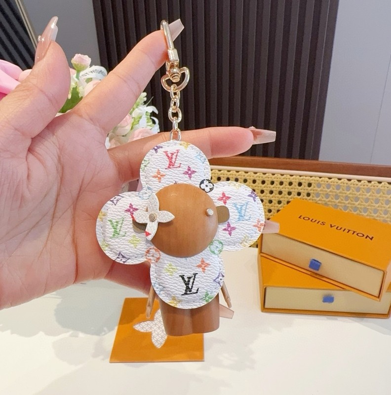 Louis Vuitton Women's White Leather Sunflower Charm Keychain