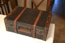Vintiquewise Wood and Leather Antique Style Suitcase 16 x 12 x 7
