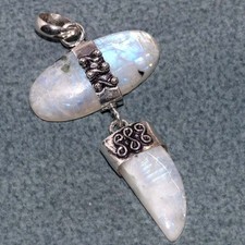 Ciondolo lunga goccia pietra di luna arcobaleno placcato argento 925 2,5" più bello GW