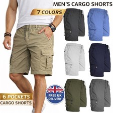 Mens Cargo Shorts Combat Multi Pocket Elasticated Waist Plain Lightweight Shorts