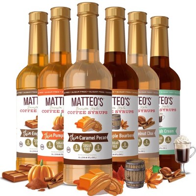 Matteo's Sugarless Coffee Syrup  Favorites 6 Flavour Variety Pack, Zero Calor...