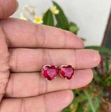 2.00Ct Heart Lab-Created Red Ruby Solitaire Stud Earrings 14K Yellow Gold Plated