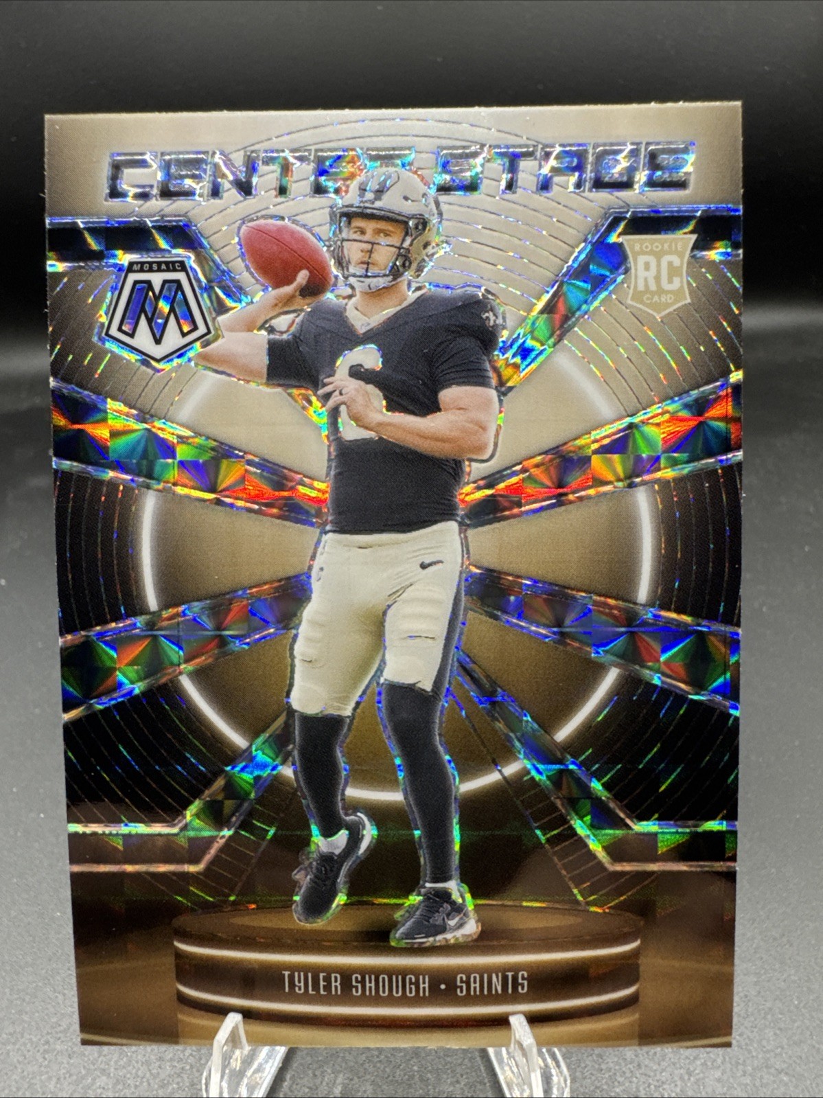 2025 Panini Mosaic Tyler Shough Center Stage Silver Prizm #2 (RC) Saints