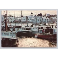 Vintage Work Boats in Winter Stonington Connecticut Steve Dunwell 1985 Postcard