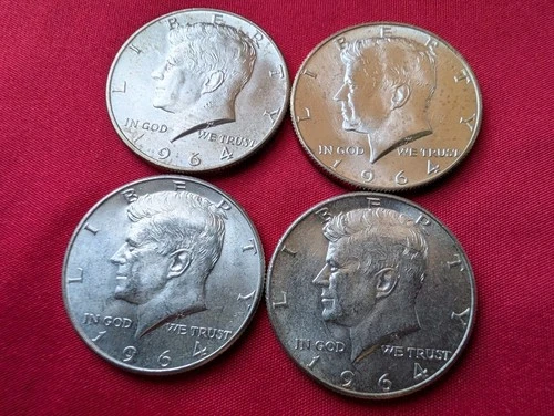 Kennedy Half Dollars, 1964, Super-Sharp AU, Lot of 4 90% Silver Coins