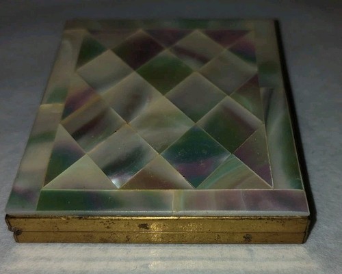 Vintage MARHILL PERLMUTT Puder KOMPAKT Messing Gehäuse Spiegel  - Bild 4 von 8