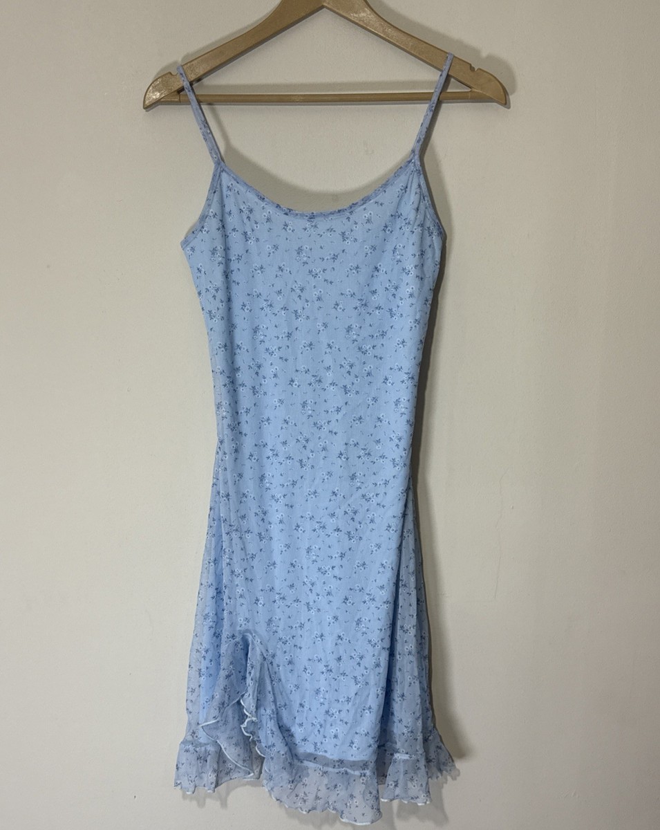 short light blue slip dress Ochi Mini Slip Dress in Satin Polar Blue