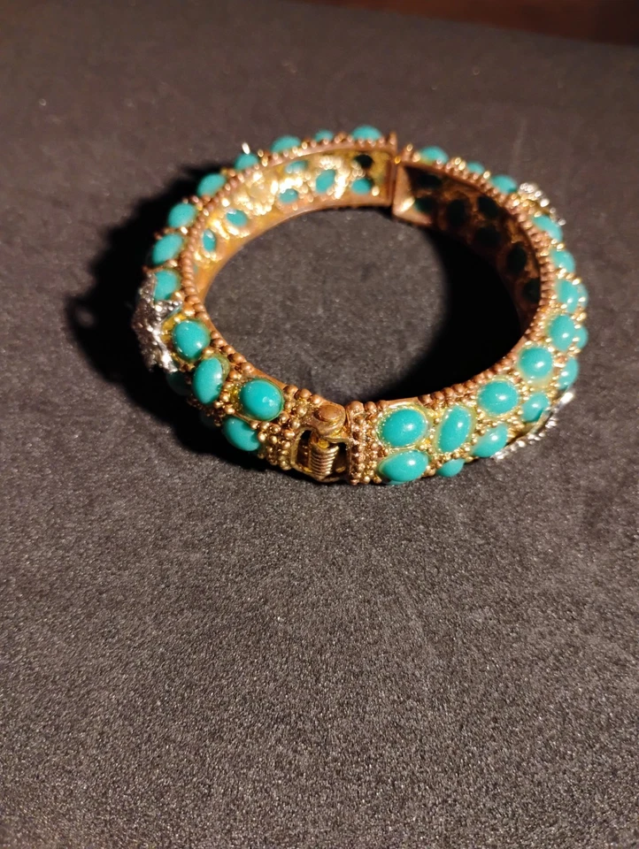 Brazalete Kenneth Jay Lane Vintage Turquesa Tono Dorado con Estrella de Mar Foto 2 de 3