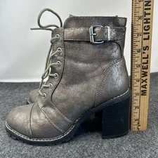 Diba Ankle Boots Women’s Size 7.5 CARRYN Metallic Pewter Chunky Heel
