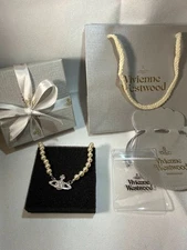 Vivienne Westwood Silver White Pearl Necklace Choker Chain With All Packaging