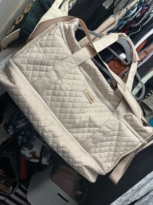 LOVEVOOK Quilted Beige Travel Duffel Bag with Shoe Compartment