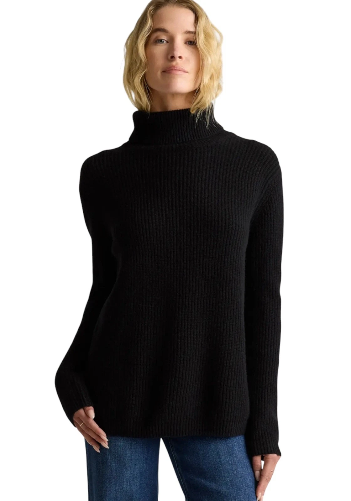 NWT Quince Women’s Mongolian Cashmere Fisherman Turtleneck Sweater Black Size XL