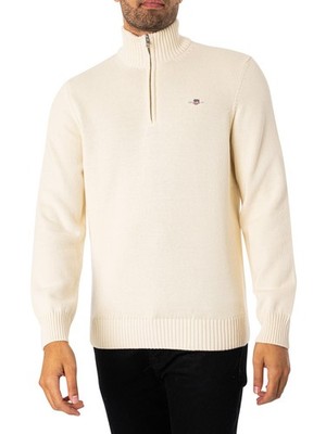 GANT Herren Lässiges Baumwoll-Sweatshirt mit halbem Reißverschluss, Beige