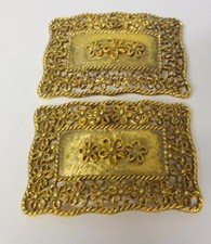 Vintage Signed Tip Toe Fancy Cut Metal Shoe Buckles Clips