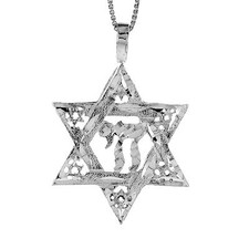 Ciondolo Stella Di Davide In Argento Sterling Con Chai, Catena A Maglie Italiana