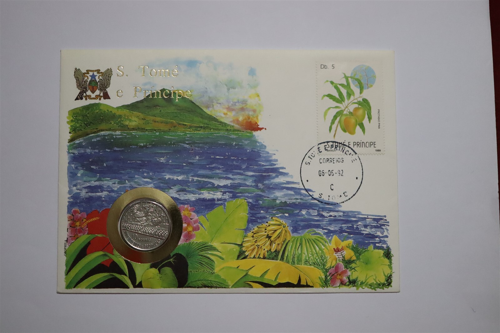 🧭 São Tomé & Príncipe 10 Dobras 1990 Coin Cover B53 #462 Rare Collectible