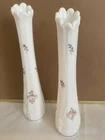Vintage Marked Westmoreland Milk Glass Handpainted set of 2 Bud vases