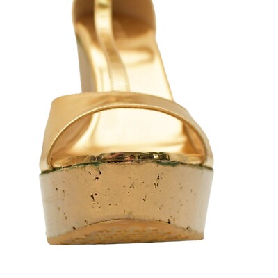 美品✨JIMMY CHOO Gold wedge Strap sandals Jimmy Choo Gold Leather T - strap Sandals Wedges Heel