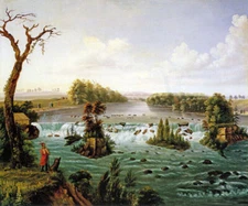 FALLS OF SAINT ANTHONY MISSISSIPPI RIVER AMERICAN PAINTING BY HENRY LEWIS REPRO 