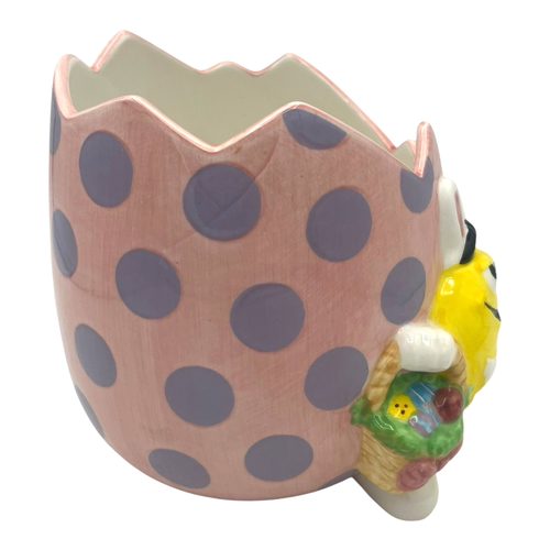 M&M Easter Egg Candy Dish Planter Mars Ceramic Pink w Purple Dots M&M's Bunny - Picture 4 of 6