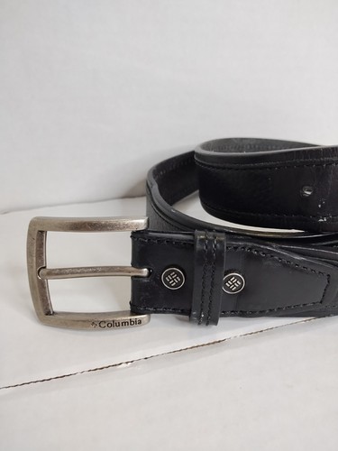 Columbia Men’s Black Leather Belt Size 42 Casual Silver Tone Buckle - Picture 2 of 8
