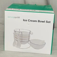 Ice Cream Bowl & Spoon set with rack for easy storage, 8 Piece Servappetit