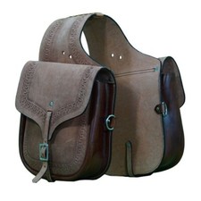 Premium Tan Floral Tooled Roughout Leather Saddle Bag for Horse