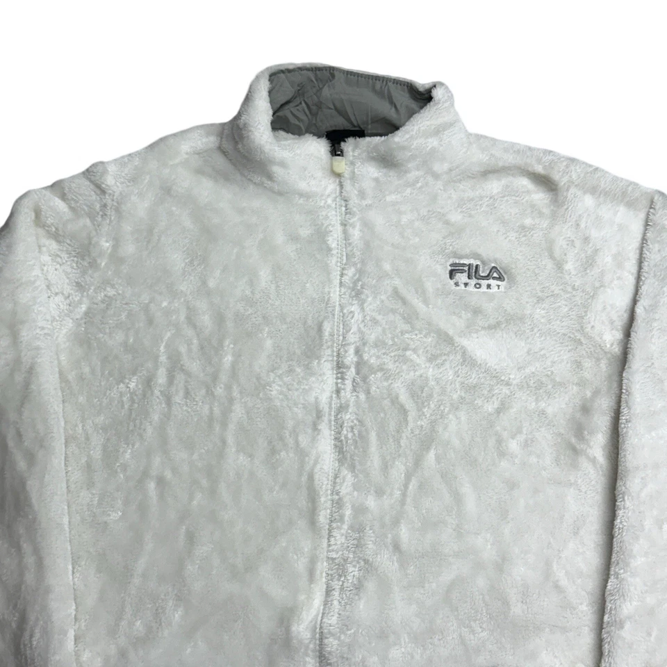 Chaqueta polar deportiva de peluche FILA para mujer mediana blanca suave mullida cremallera completa exterior Foto 2 de 4