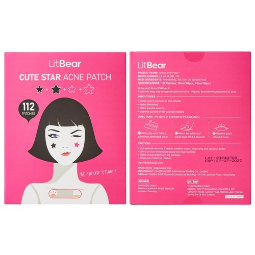 112 Star Acne Patches Black Pink Tea Tree Cute Spot Dots for Face Blemishes NEW - Picture 2 of 8