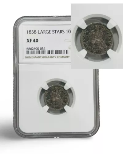 1838 Large Stars Liberty Seated  SILVER  DIME Rare NGC XF40 XF 10c