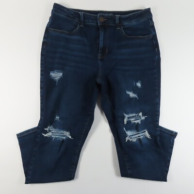 Maurices Womens Jeans Size L Long Skinny Distressed High Rise Dark Wash  Denim