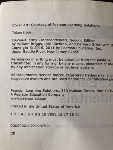 Calculus Early Transcendentals, Colorado School of Mines Edition, Bound Book, LN - Picture 6 of 11