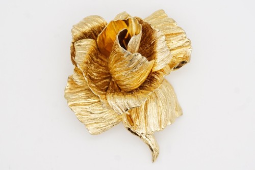 Christian Dior 1964 Vintage große 3D Blossom Rose Flourish Flower Brosche, Gold - Bild 7 von 13
