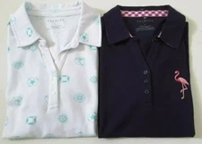 Talbots V Neck Polo Shirt ~ Nautical or Flamingo ~ Multiple Sizes