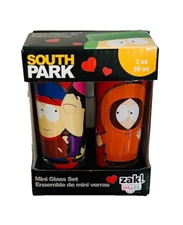 Set of 4 - NIB Zak! South Park Mini Glass Set Shot Glasses 2 oz. Cartman Kenny