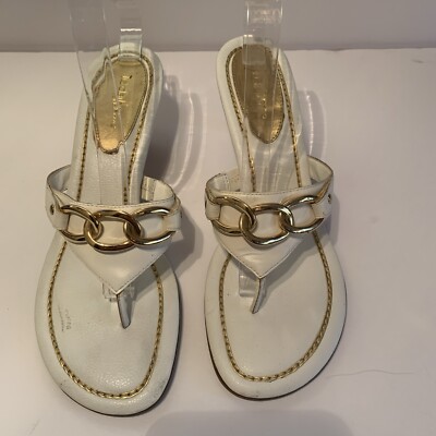 Liz Claiborne Leather Dress sandals white W Gold loops Sz 8.5 M | eBay