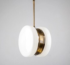 Ancien Art Deco Laiton & Milk Glass Eclairage Lustre au plafond Lampe