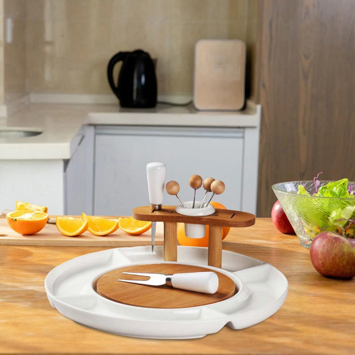Divided Serving Platter Portable Round for Coffee Shops Kitchen Offices