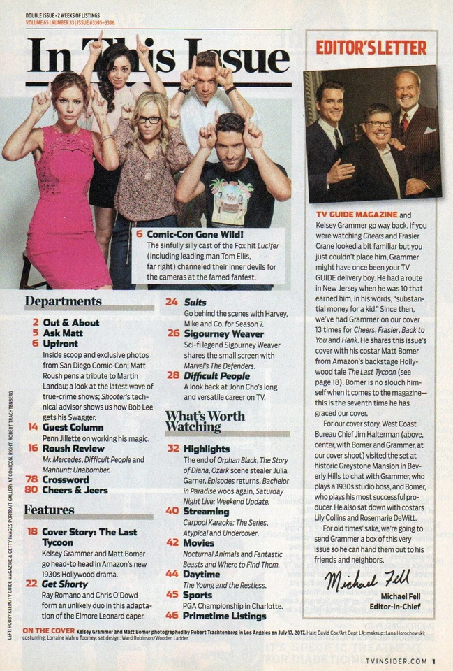 TV GUIDE Magazine August 7-20 2017 Kelsey Grammer Matt Bomer Sigourney Weaver - Image 2 of 3